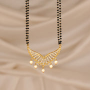 Graceful Silver Black Beads with CZ Pendant & Pearl Hangings
