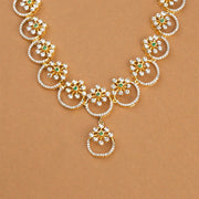 Elegant Stone-Studded Silver Necklace with Floral Accents