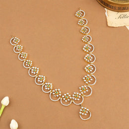 Elegant Stone-Studded Silver Necklace with Floral Accents