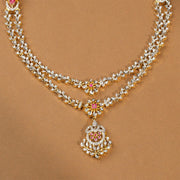 CZ and Silver Petal Design Necklace with Floral Highlights