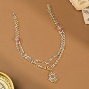 CZ and Silver Petal Design Necklace with Floral Highlights