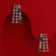 Silver CZ Studded Hangings with Green Stone Highlights