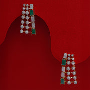 Silver CZ Studded Hangings with Green Stone Highlights