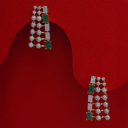 Silver CZ Studded Hangings with Green Stone Highlights