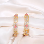 Radiant Pink Stone and Zircon Filigree Silver Bangles