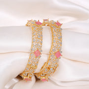 Radiant Pink Stone and Zircon Filigree Silver Bangles