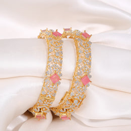 Radiant Pink Stone and Zircon Filigree Silver Bangles