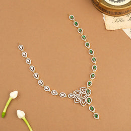 Silver Drop Highlight Necklace with Green Stones