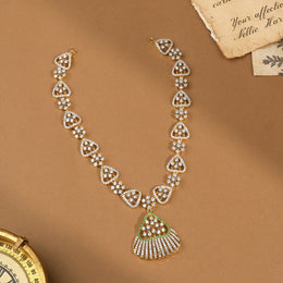Exquisite Silver Necklace with Triangle Pendant and Green Stone Highlights