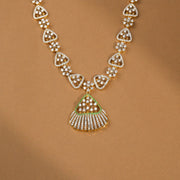 Exquisite Silver Necklace with Triangle Pendant and Green Stone Highlights