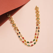 Silver Floral Haaram with Multicolour Stones