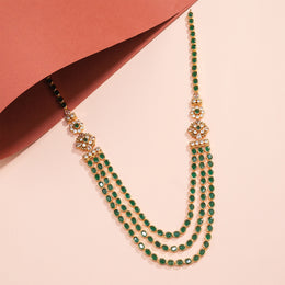 Silver Haaram with Green Stones and Floral Highlights