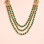 Silver Haaram with Green Stones and Floral Highlights