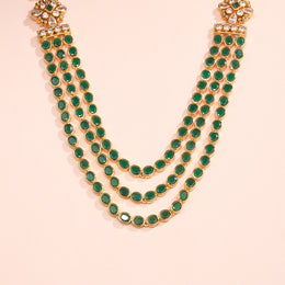 Silver Haaram with Green Stones and Floral Highlights