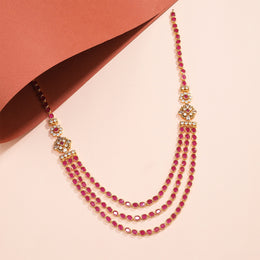 Silver Haaram with Red Stones and Floral Highlights