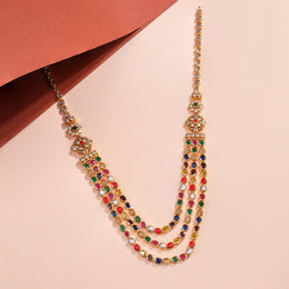 Silver Stepped Haaram with Multistones and Floral Details