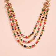 Silver Stepped Haaram with Multistones and Floral Details