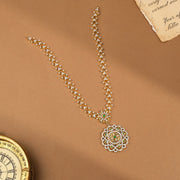 Simple Silver Necklace with Floral Pendant and Green Stones