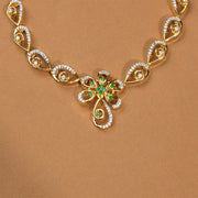 SIlver and CZ Combination Necklace with Floral and Leaf Detailing