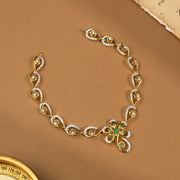 SIlver and CZ Combination Necklace with Floral and Leaf Detailing