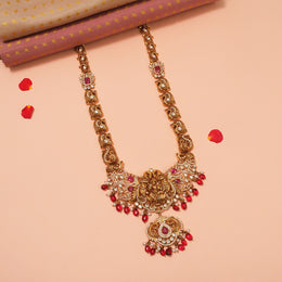 Sleek Silver Long Haaram with Lakshmi Devi Design