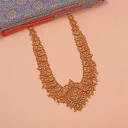 Nature Inspired Silver Haaram with Floral and Peacock Design