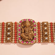 Silver Broad Choker with Lakshmi Devi Design and Stones