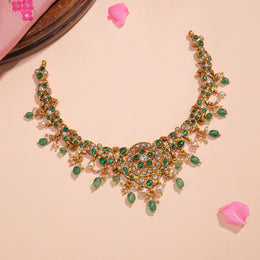 Silver Necklace with Coloured Kundans