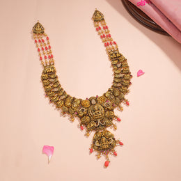 Antique Silver Haaram with Lakshmi Devi Design and Peacocks