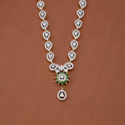 Elegant CZ Necklace with Emerald Floral Pendant