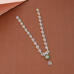 Elegant CZ Necklace with Emerald Floral Pendant