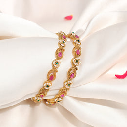 Alluring Silver Bangles in Paisley & Flower Design with Stones & Beads
