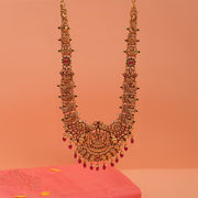 Sleek Silver Haaram with Lakshmi and Peacock Detailing