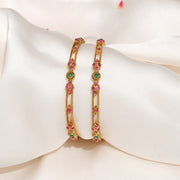 Enchanting Silver Bangles with Green & Red Stone Highlights