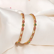 Enchanting Silver Bangles with Green & Red Stone Highlights