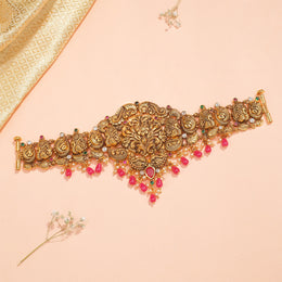 Silver Floral Baajubandh with Stone Beads