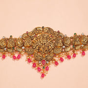 Silver Floral Baajubandh with Stone Beads