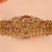 Temple Finish Silver Lakshmi Vaddanam with Corals & Pearl Highlights