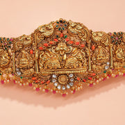 Peacock and Lakshmi Devi Silver Vaddanam with Multistones