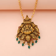Divine Ganesha Temple Pendant with Emerald Pearl Drop Accents