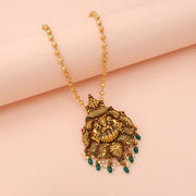 Divine Ganesha Temple Pendant with Emerald Pearl Drop Accents