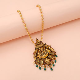 Divine Ganesha Temple Pendant with Emerald Pearl Drop Accents