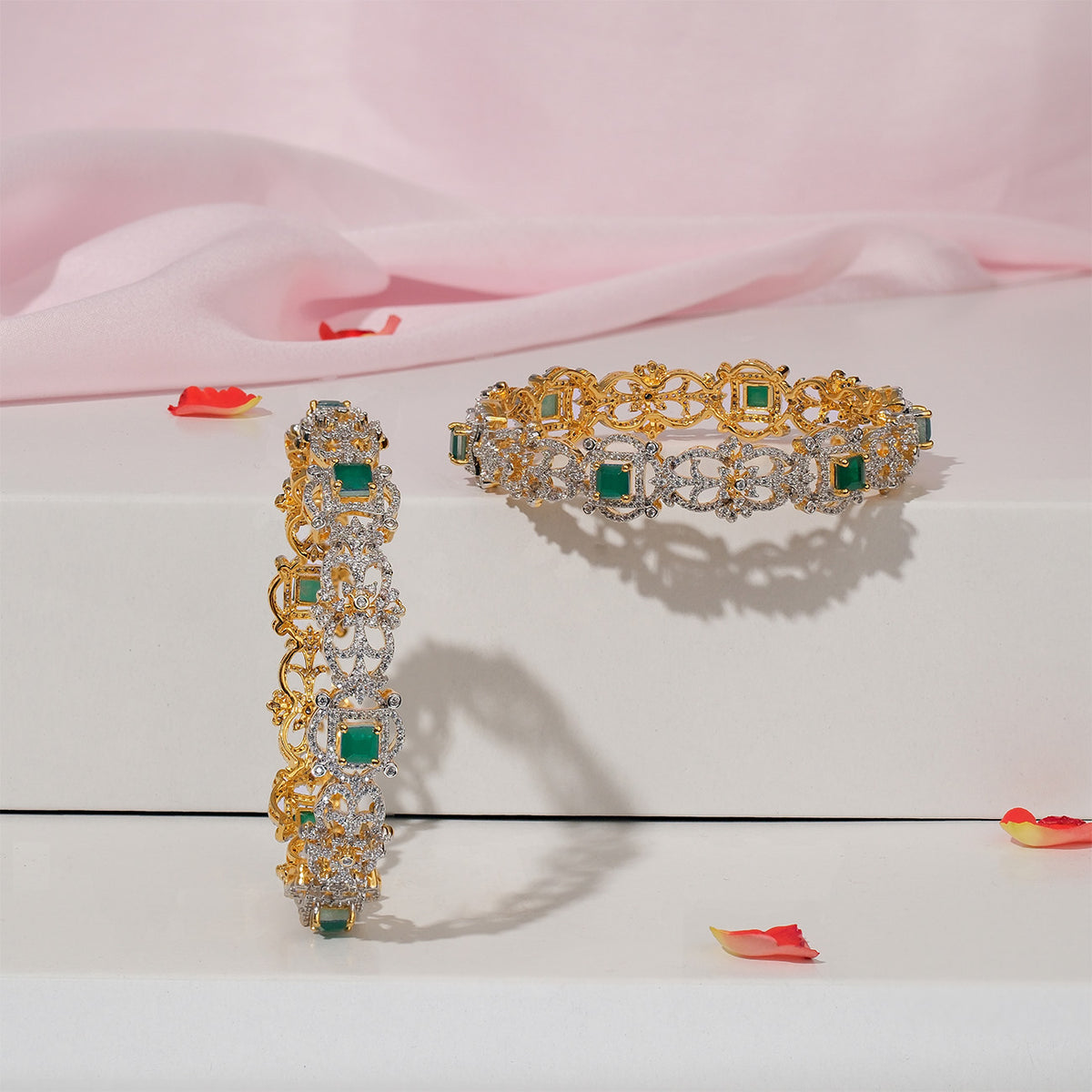 Floral and CZ Silver Bangles – Padmam