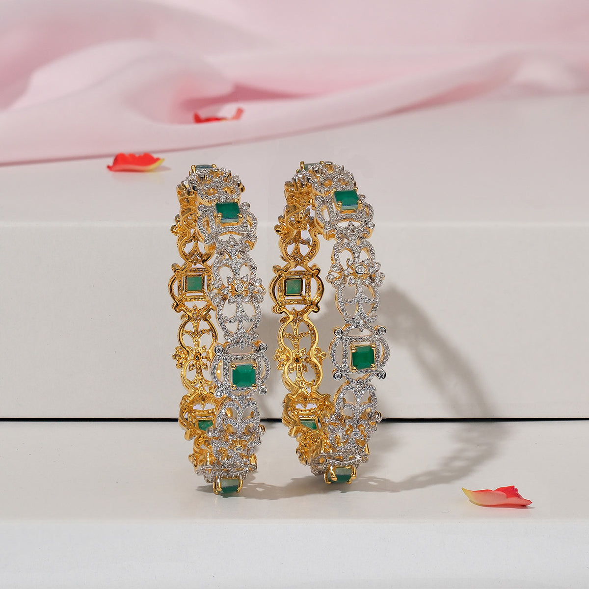 Floral and CZ Silver Bangles – Padmam