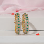 Dazzling CZ and Green Stone Silver Bangles for Special Occasions