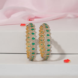Dazzling CZ and Green Stone Silver Bangles for Special Occasions