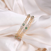 Statement Style Silver Bangles with Cubic Shaped CZs & Emerald Highlights