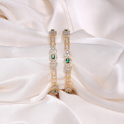 Statement Style Silver Bangles with Cubic Shaped CZs & Emerald Highlights