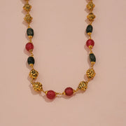 Graceful Silver Nakshi Mala with Red & Green Stone Beads