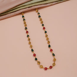 Graceful Silver Nakshi Mala with Red & Green Stone Beads